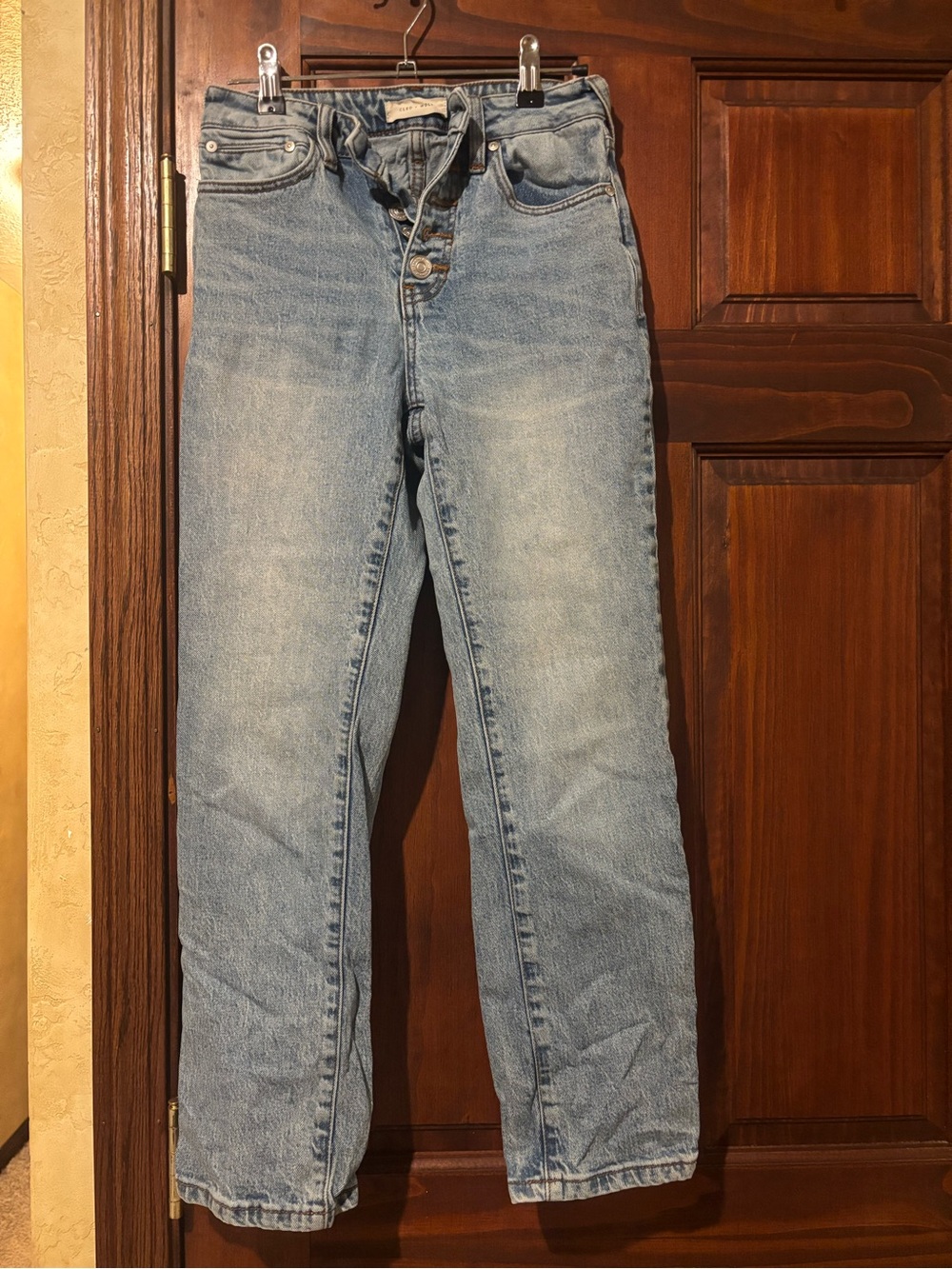 Women's Light Blue Straight Leg Jeans - High Rise Casual Style
